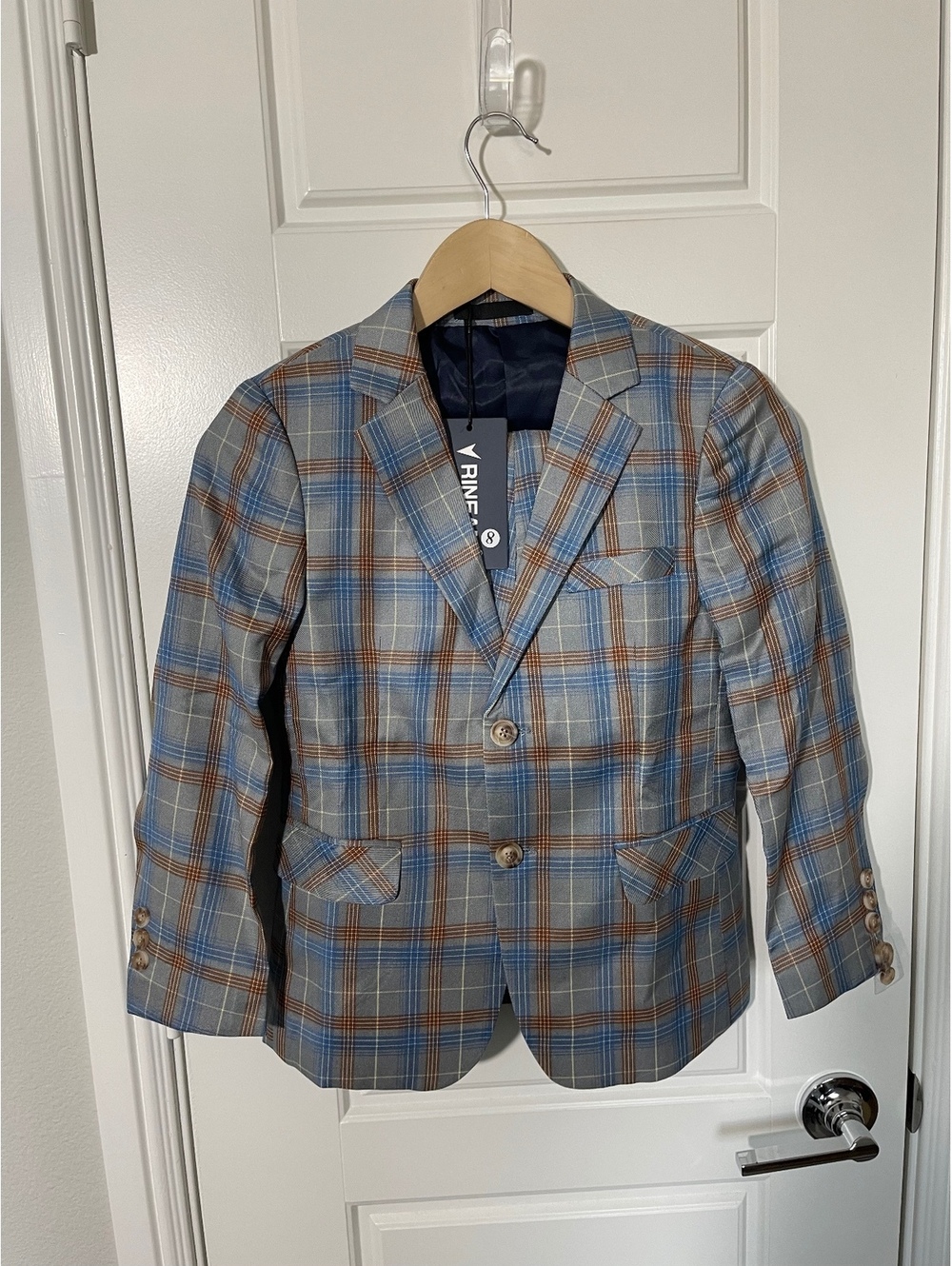 Boys Suits for Kids Size 8 Blue and Gray Plaid 2 Pieces K150